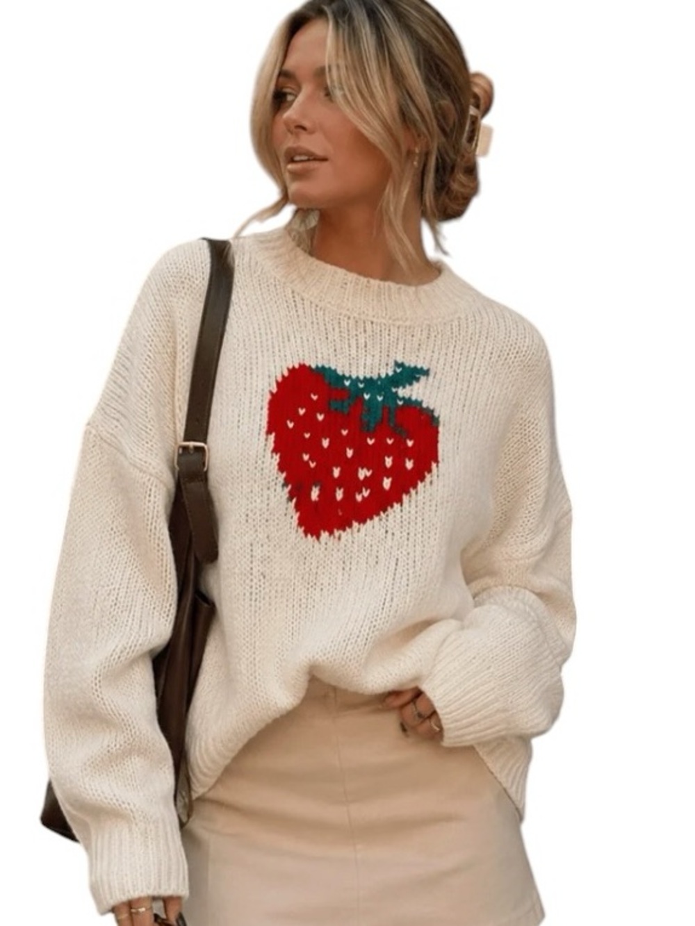 329:  CLOUD TEN NWT STRAWBERRY DETAILED SWEATER CREAM